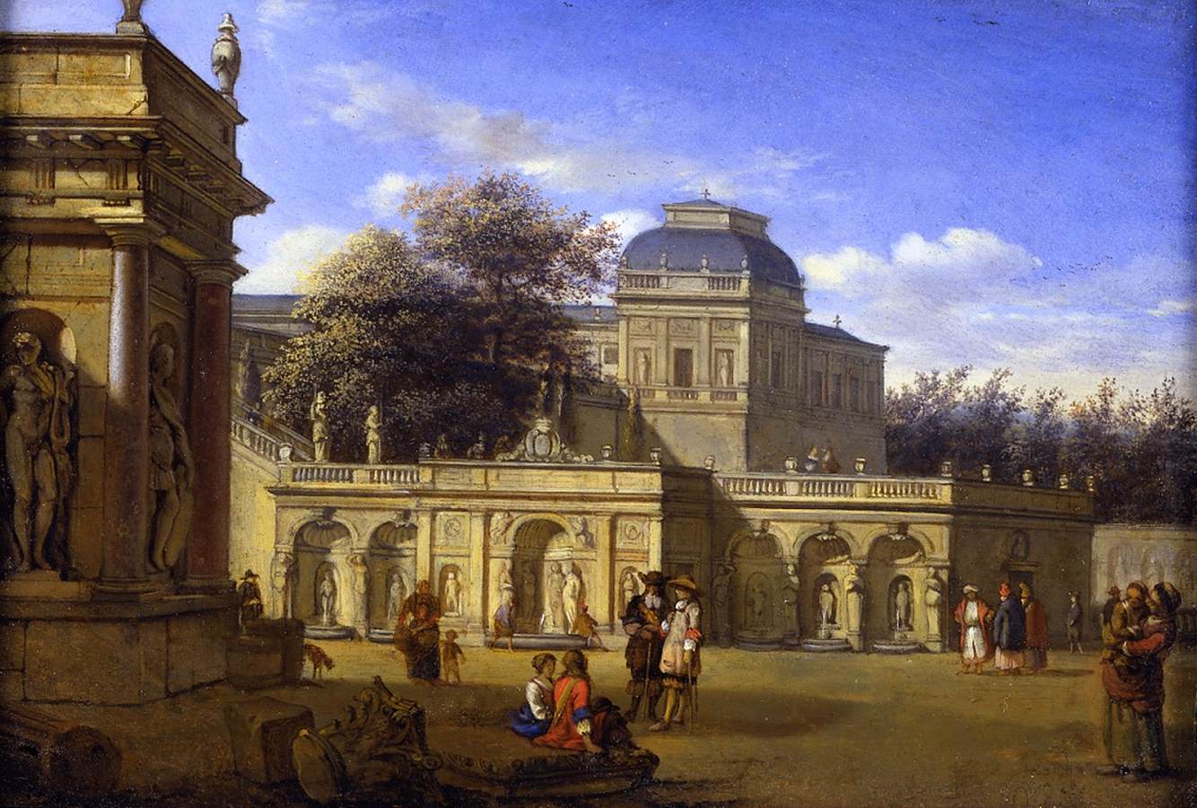 Elegant Figures in the Grounds of a Baroque Palace by HEYDEN, Jan van der