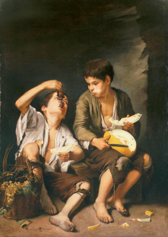 Boys Eating Grapes and Melon by MURILLO, Bartolomé Esteban