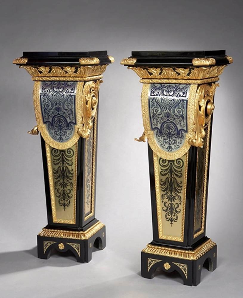 Set of Two Louis XIV Style Boulle Marquetry Pedestals by BÉFORT, Mathieu