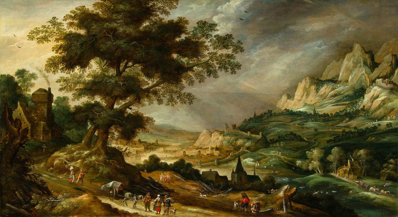 Mountainous Landscape with Travellers by