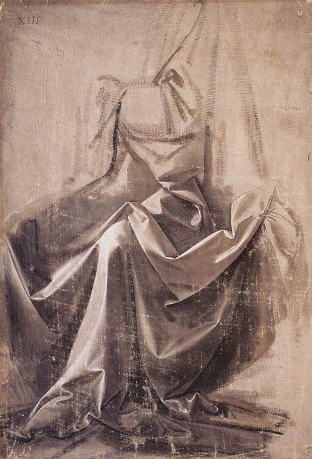 Drapery for a seated figure by LEONARDO da Vinci