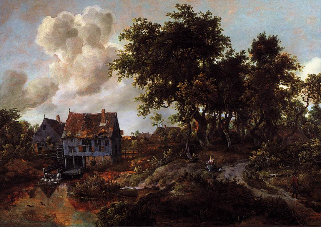 A Watermill beside a Woody Lane by HOBBEMA, Meyndert