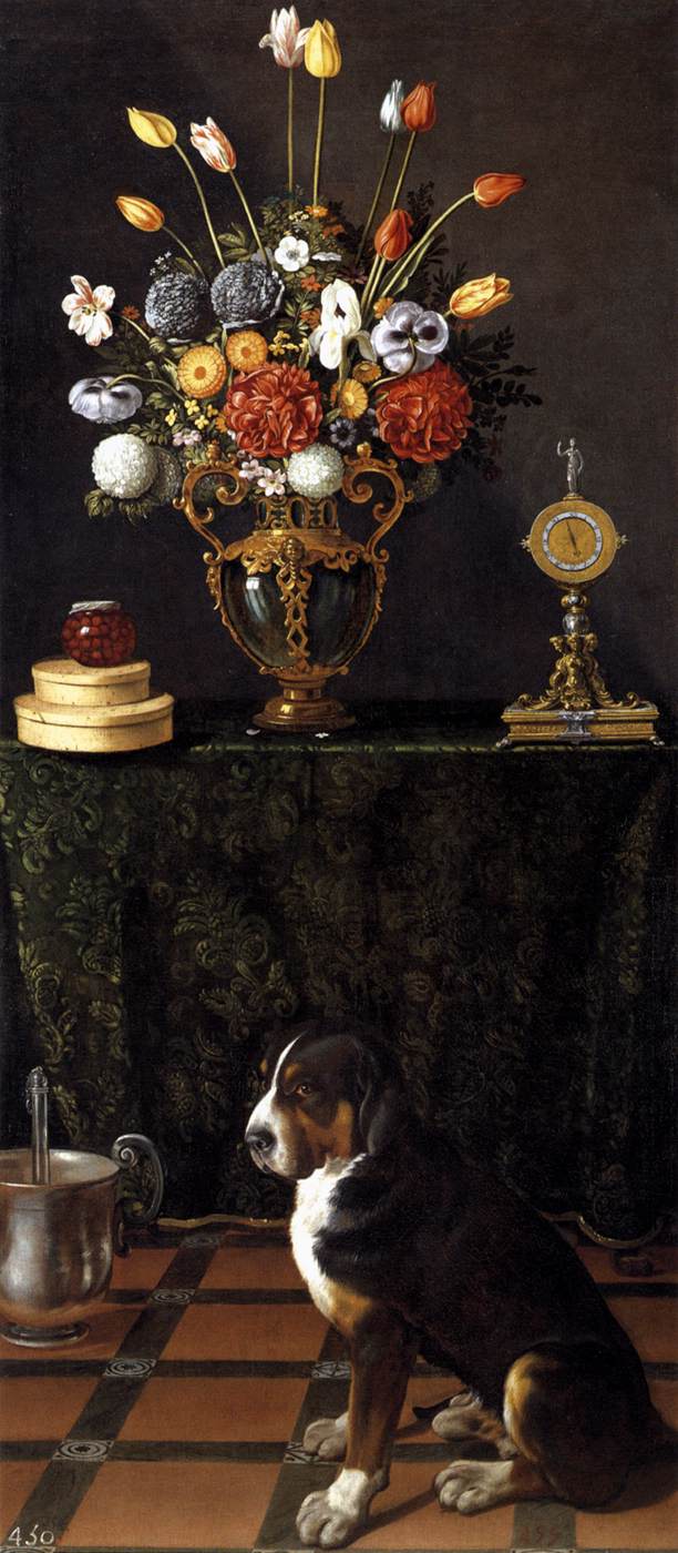 Still Life with Flowers and a Dog by