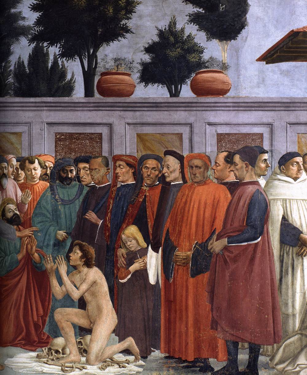 Raising of the Son of Theophilus and St Peter Enthroned (detail) by MASACCIO