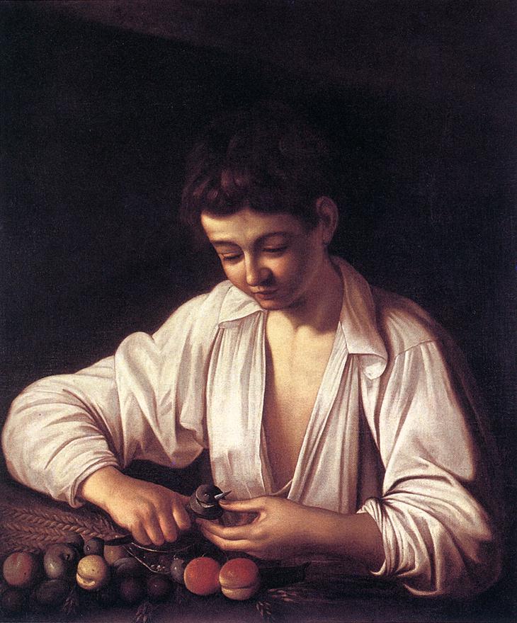 Boy Peeling a Fruit by