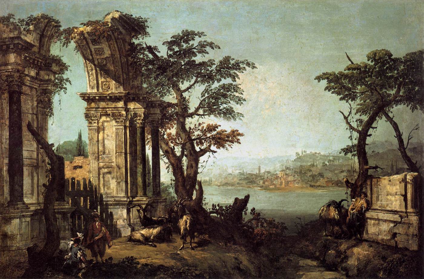 Capriccio with Classical Arch and Goats by