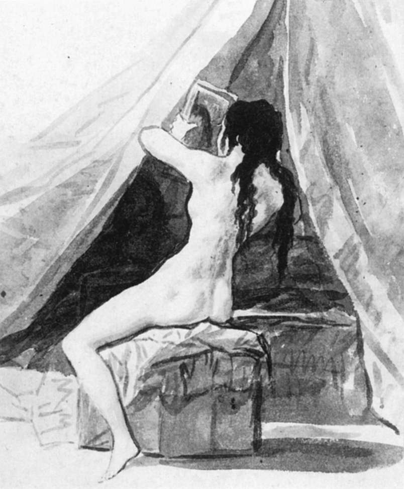 Nude Woman Holding a Mirror by GOYA Y LUCIENTES, Francisco de