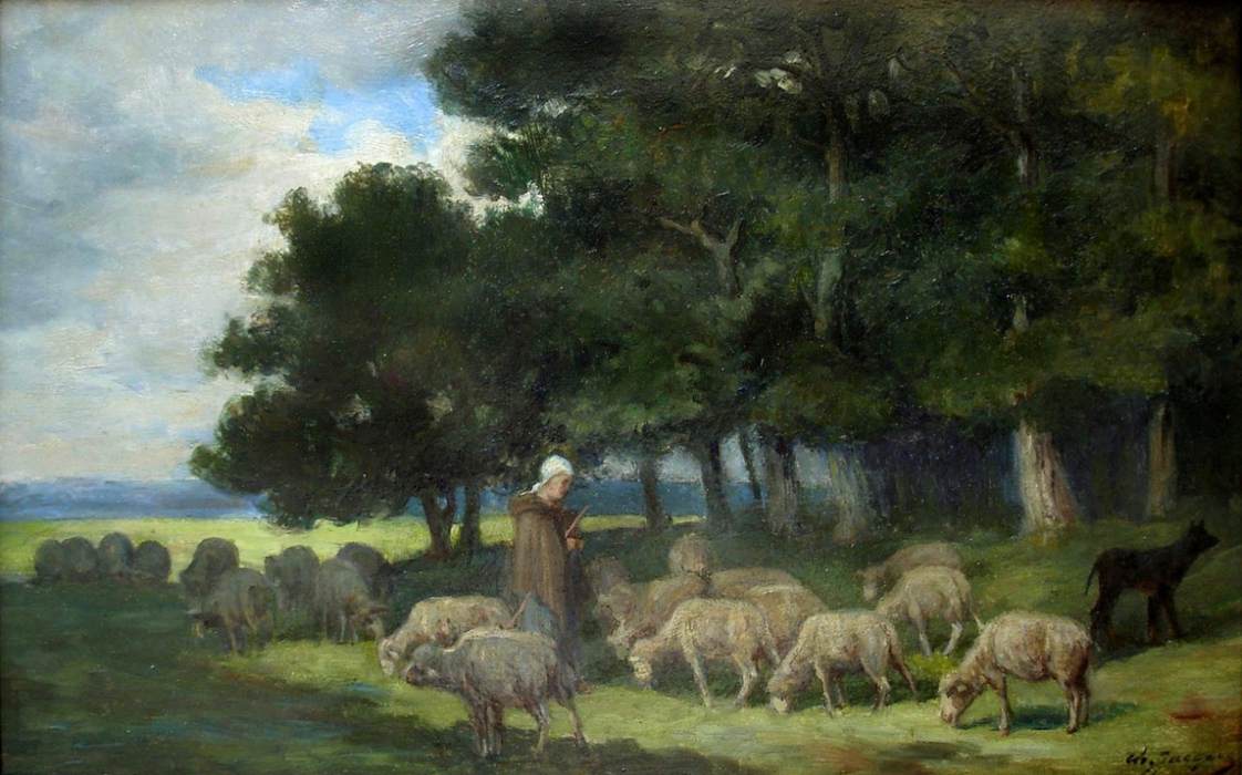 Shepherdess and Sheep at the Edge of the Forest by