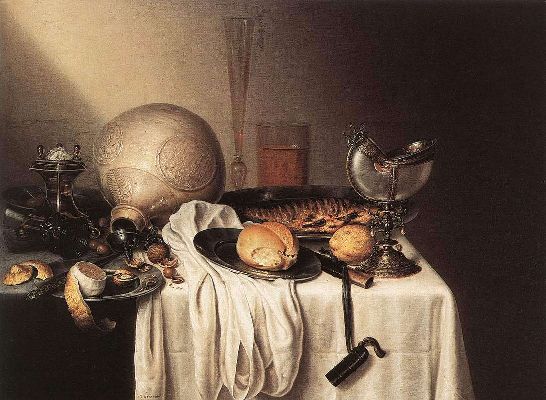 Still-Life with a Bearded Man Crock and a Nautilus Shell Cup by