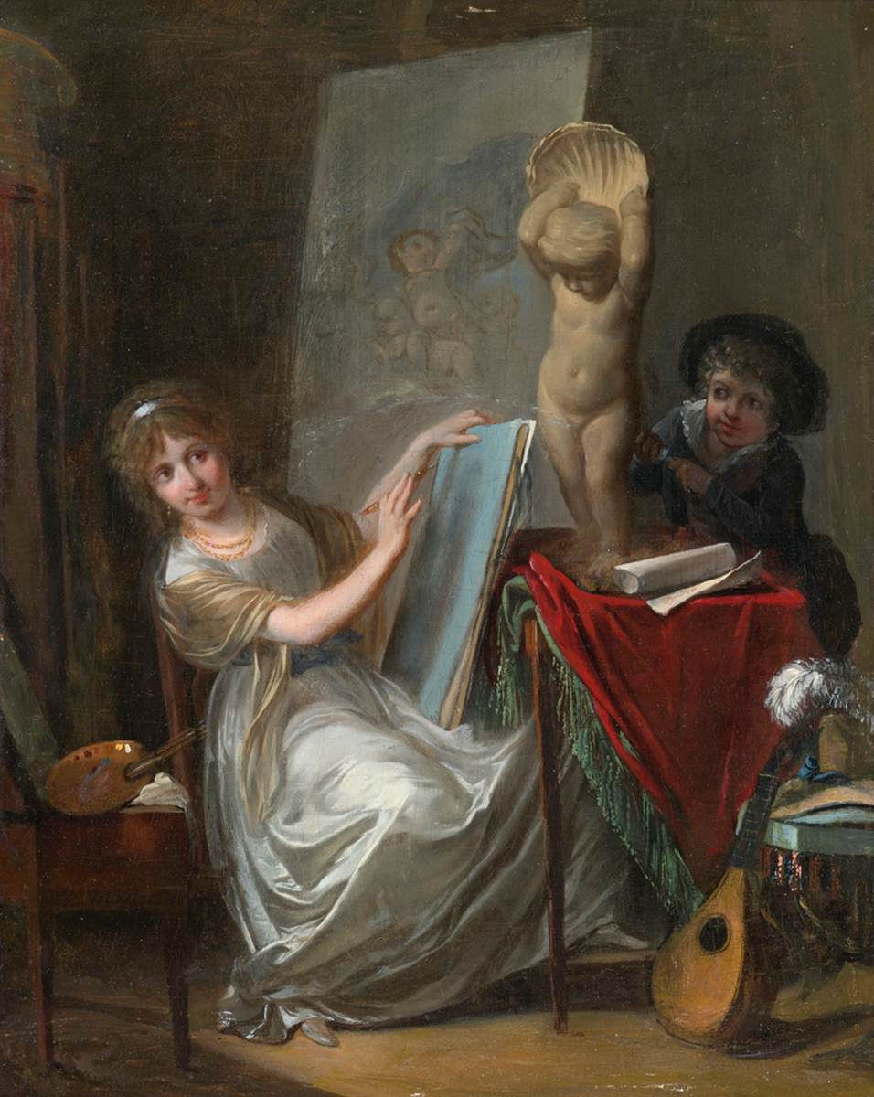 Studio Interior with a Young Woman Painting by