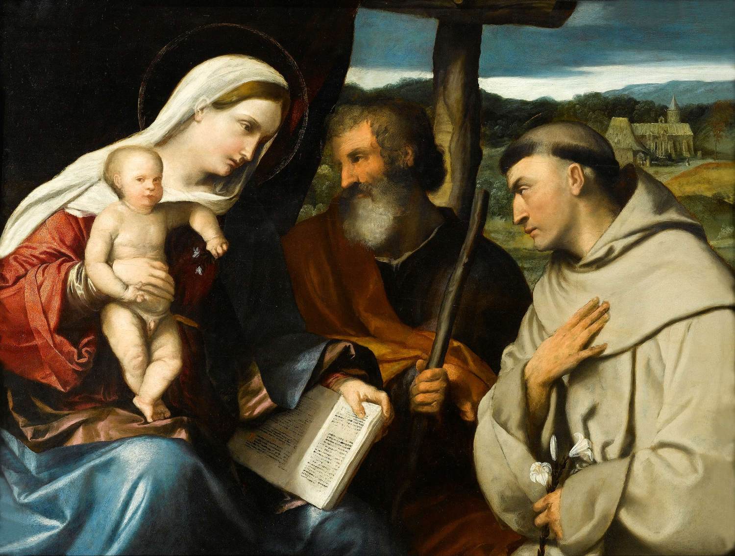 The Holy Family with St Anthony of Padua by MORETTO da Brescia