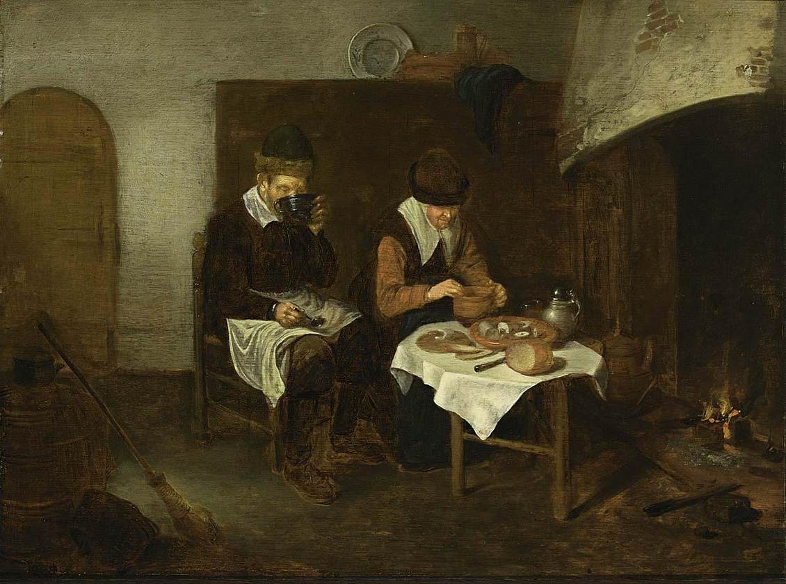 A Couple Having a Meal before a Fireplace by BREKELENKAM, Quiringh van