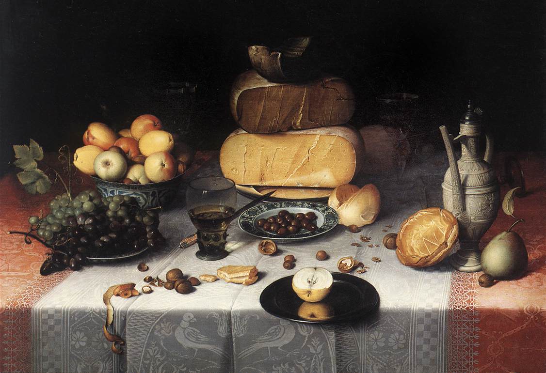 Laid Table with Cheeses and Fruit by