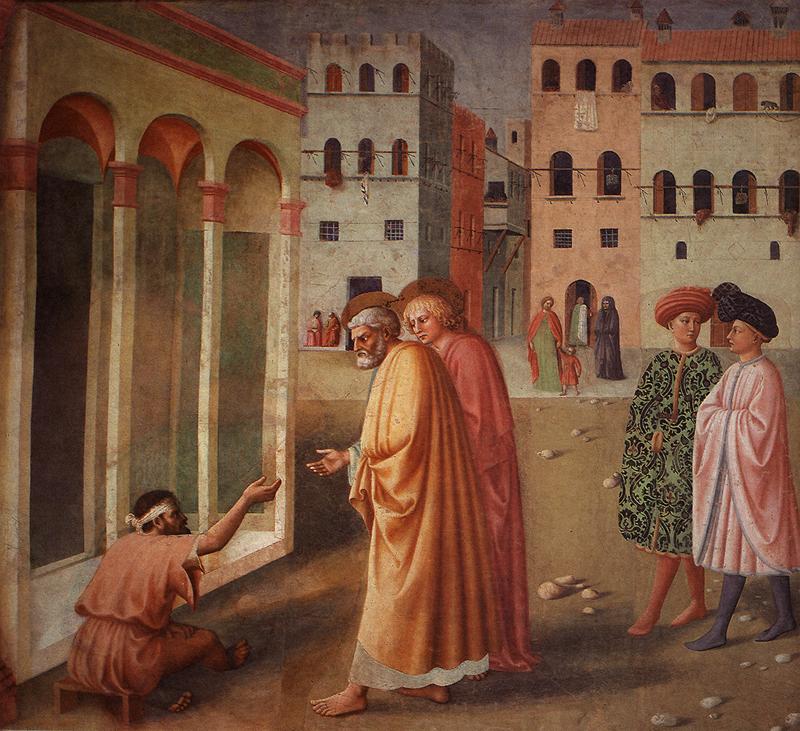 Healing of the Cripple and Raising of Tabatha (left view) by MASOLINO da Panicale