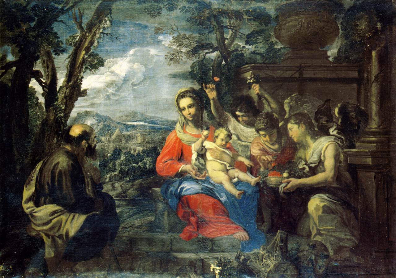 The Holy Family Served by Angels by MERANO, Giovanni Battista