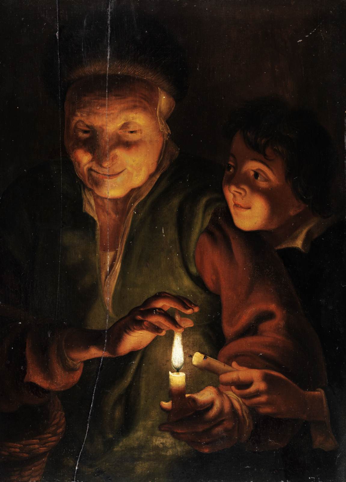 Old Woman with Boy by Candlelight by