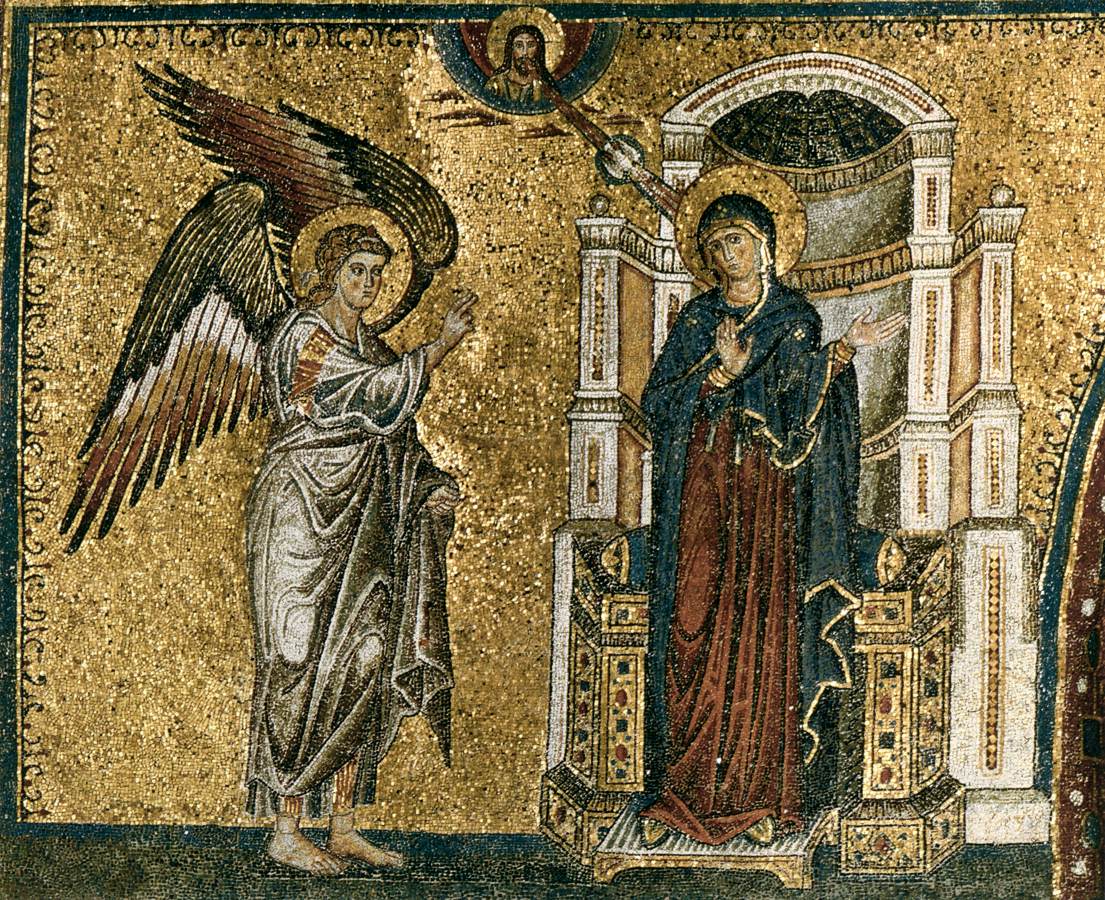 Apse mosaic, window level: 1. Annunciation by