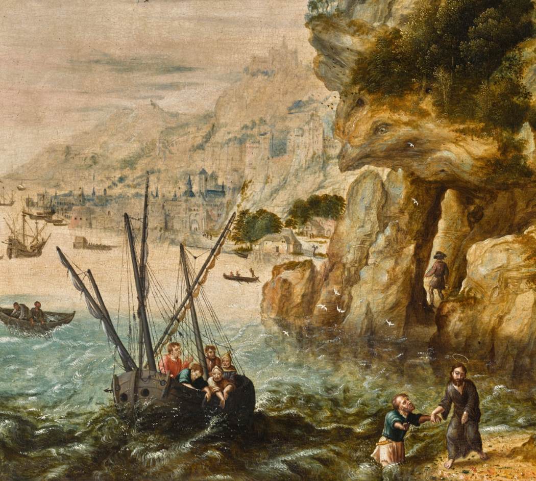 Extensive Coastal Landscape with the Calling of St Peter (detail) by BLES, Herri met de