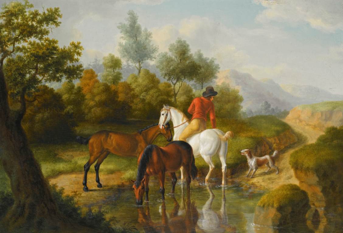 A Gentleman with Horses by a Stream by