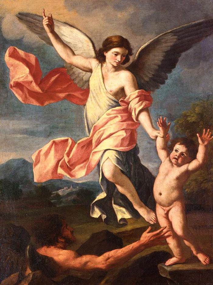 An Angel and a Devil Fighting for the Soul of a Child by GIMIGNANI, Giacinto