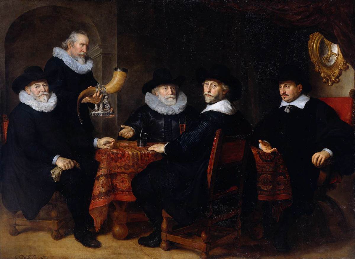 Four Governors of the Arquebusiers Civic Guard, Amsterdam by FLINCK, Govert Teunisz.