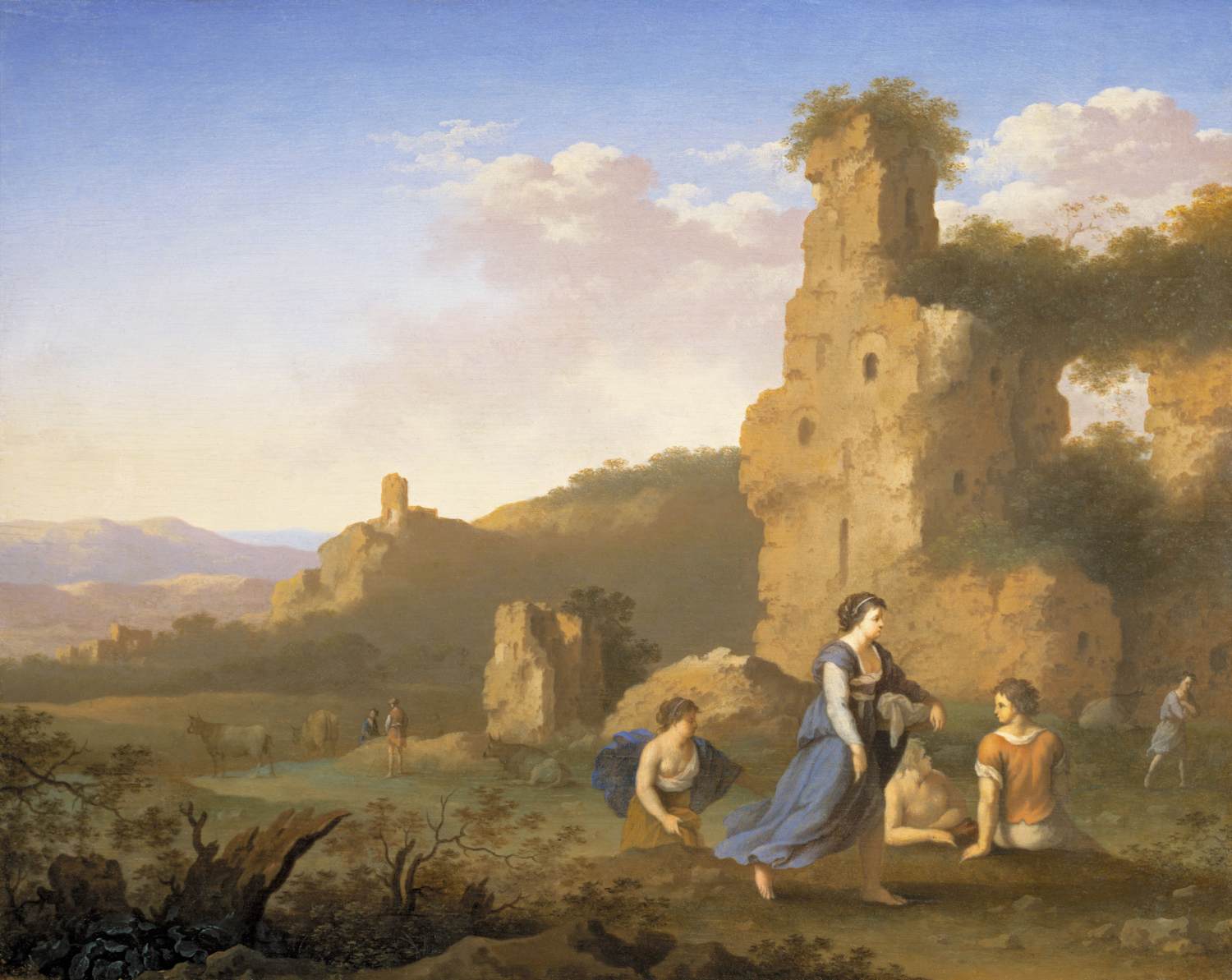 Italian Landscape with ruins, shepherd and nymphs by HAENSBERGEN, Johan van