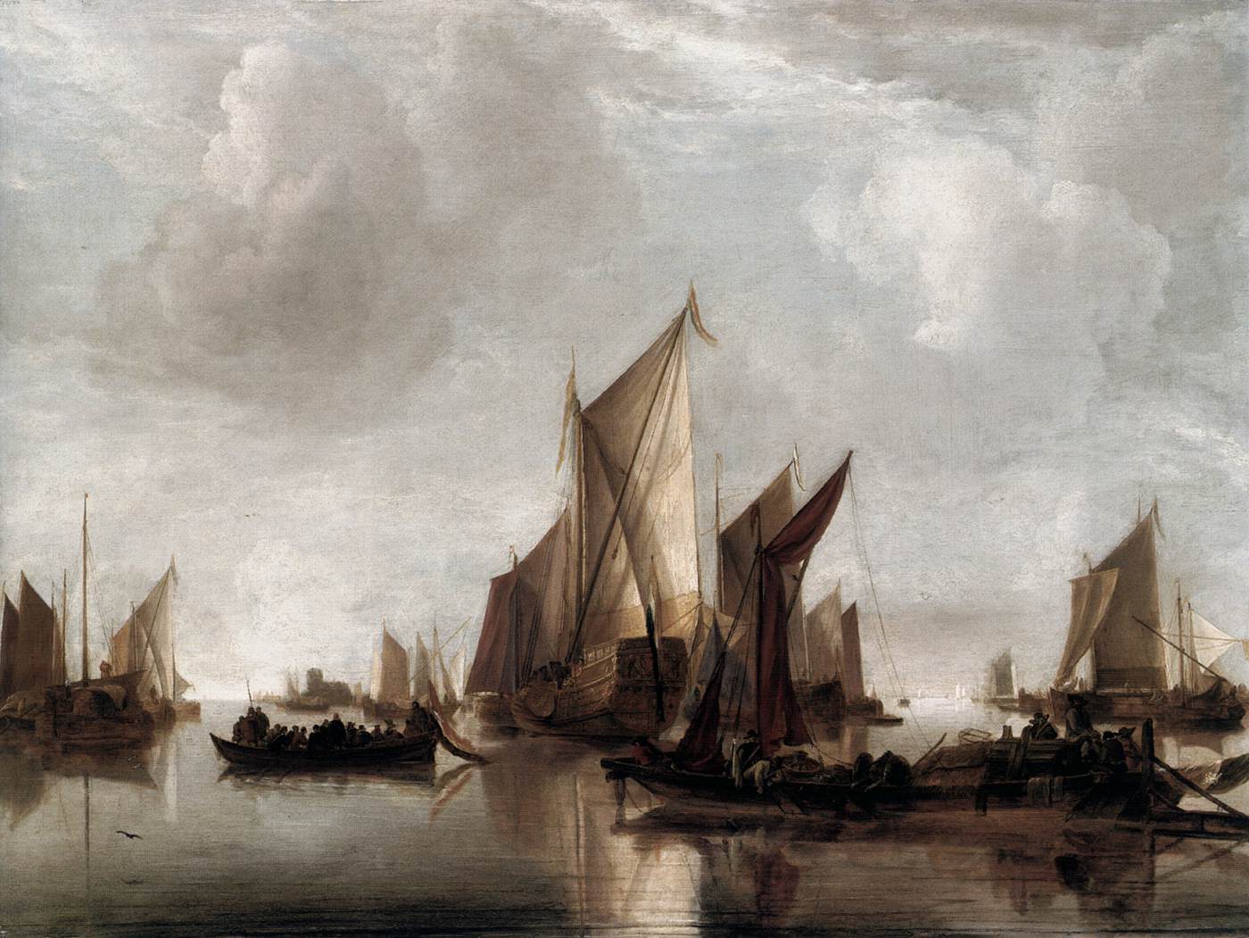 A State Yacht and Other Craft in Calm Water by CAPPELLE, Jan van de