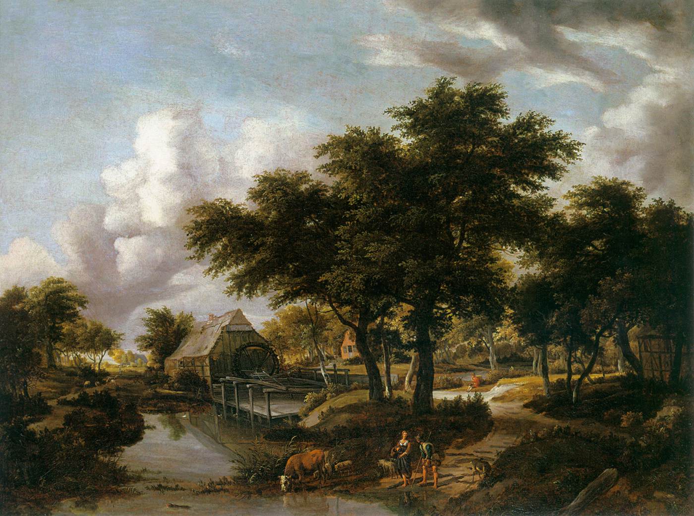 Wooded Landscape with a Watermill by HOBBEMA, Meyndert