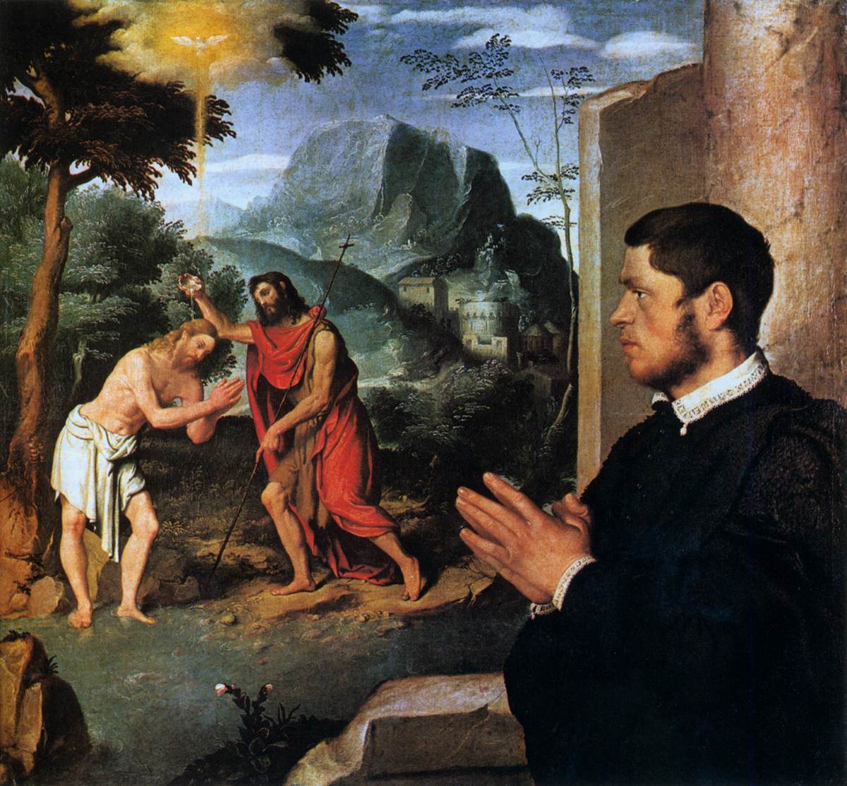 The Baptism of Christ with a Donor by MORONI, Giovanni Battista