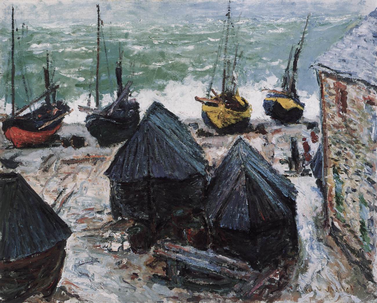 Boats on the Beach at Étretat by MONET, Claude