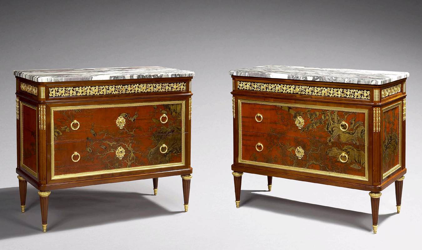 Pair of Mahogany and Lacquer Panel Commodes by SORMANI, Paul