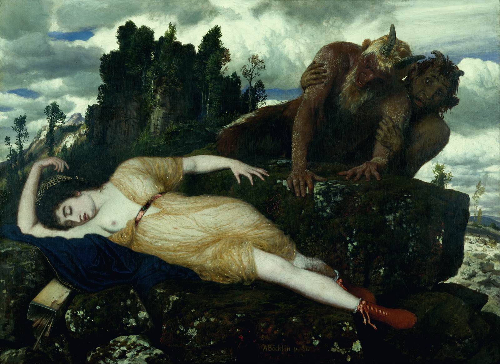 Sleeping Diana Watched by Two Fauns by BÖCKLIN, Arnold