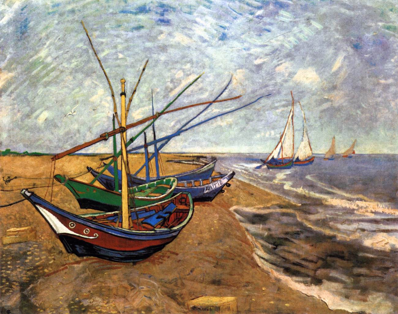 Fishing Boats on the Beach at Saintes-Maries by GOGH, Vincent van