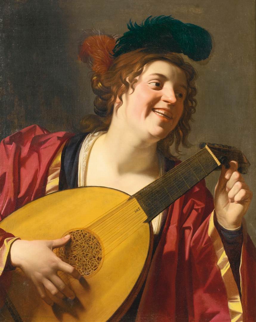 Woman Tuning a Lute by