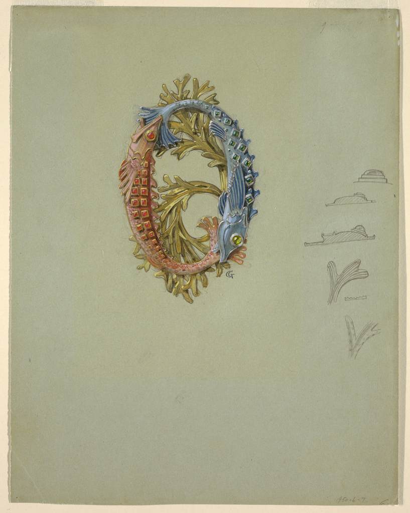 Design for a Belt Buckle with Two Fish and Seaweed by GRASSET, Eugène-Samuel