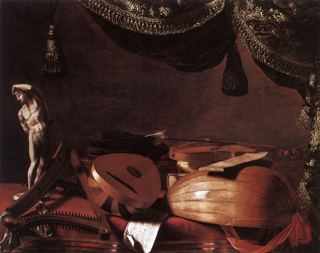 Still-Life with Musical Instruments and a Small Classical Statue by BASCHENIS, Evaristo