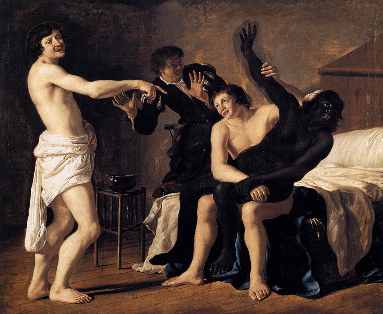 Three Young White Men and a Black Woman by COUWENBERGH, Christiaen van