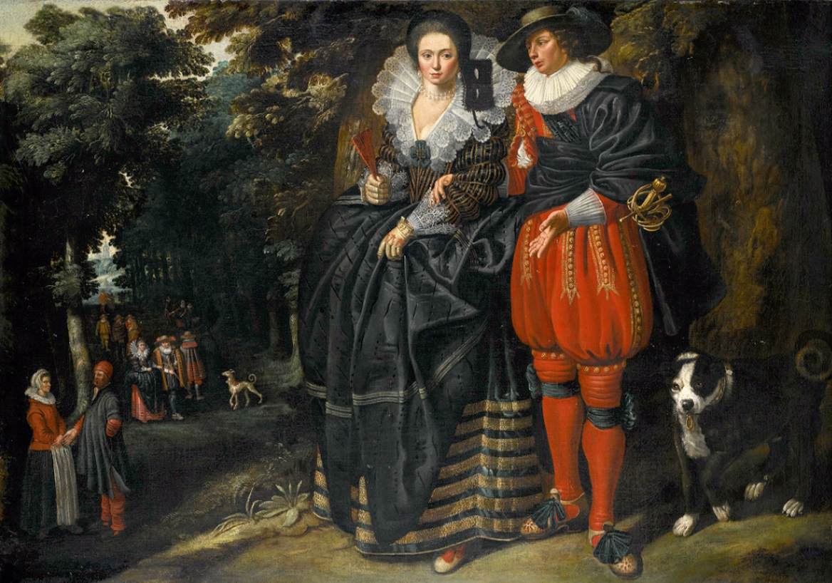 An Elegant Couple with a Dog by