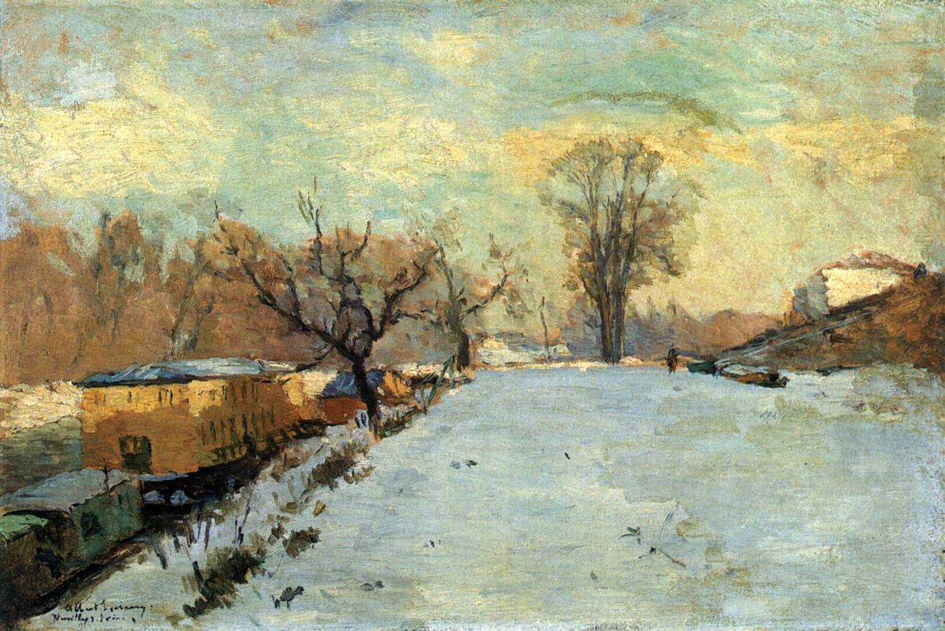 Road on the Banks of the Seine at Neuilly inn Winter by LEBOURG, Albert-Charles