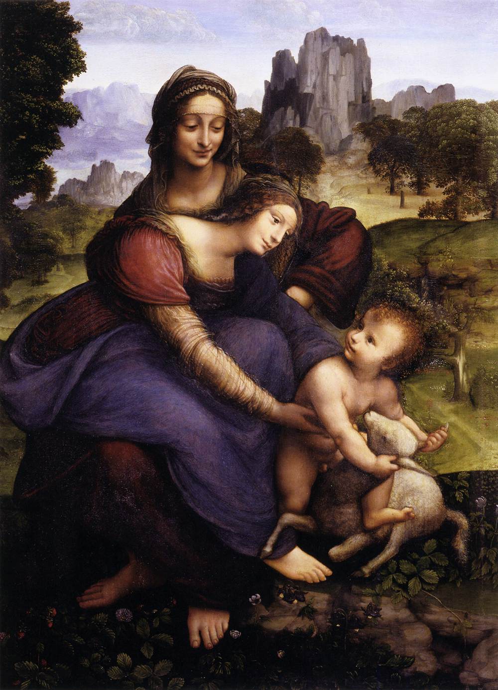 St Anne with the Virgin and the Child Embracing a Lamb by MELZI, Francesco