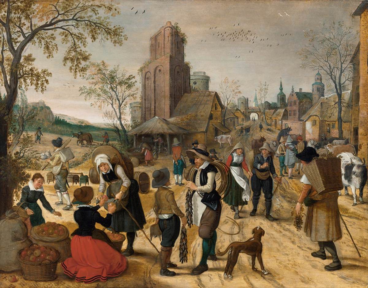 Autumn, Market Scene in the Heart of a Village by