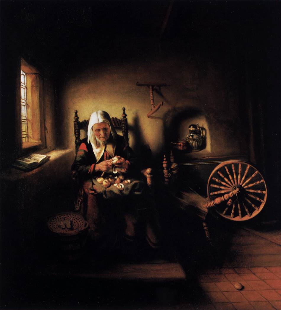 Old Woman Peeling Apples by MAES, Nicolaes