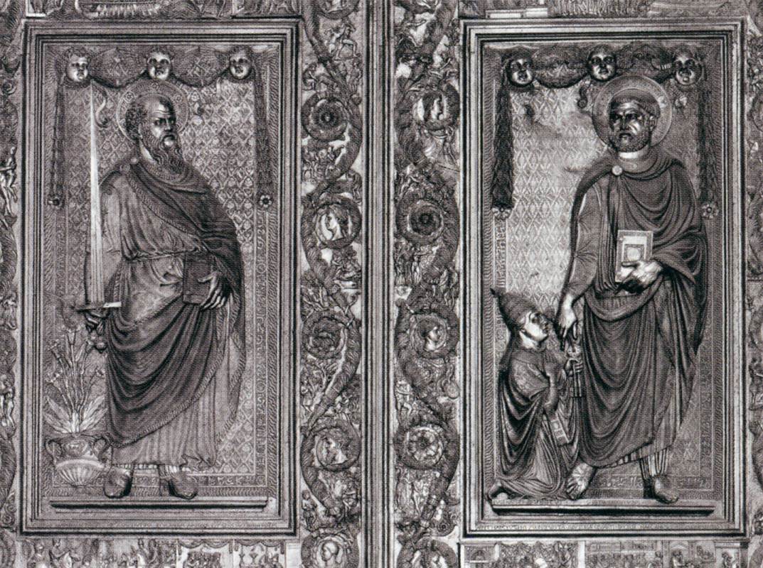 Bronze door: St Paul and St Peter by