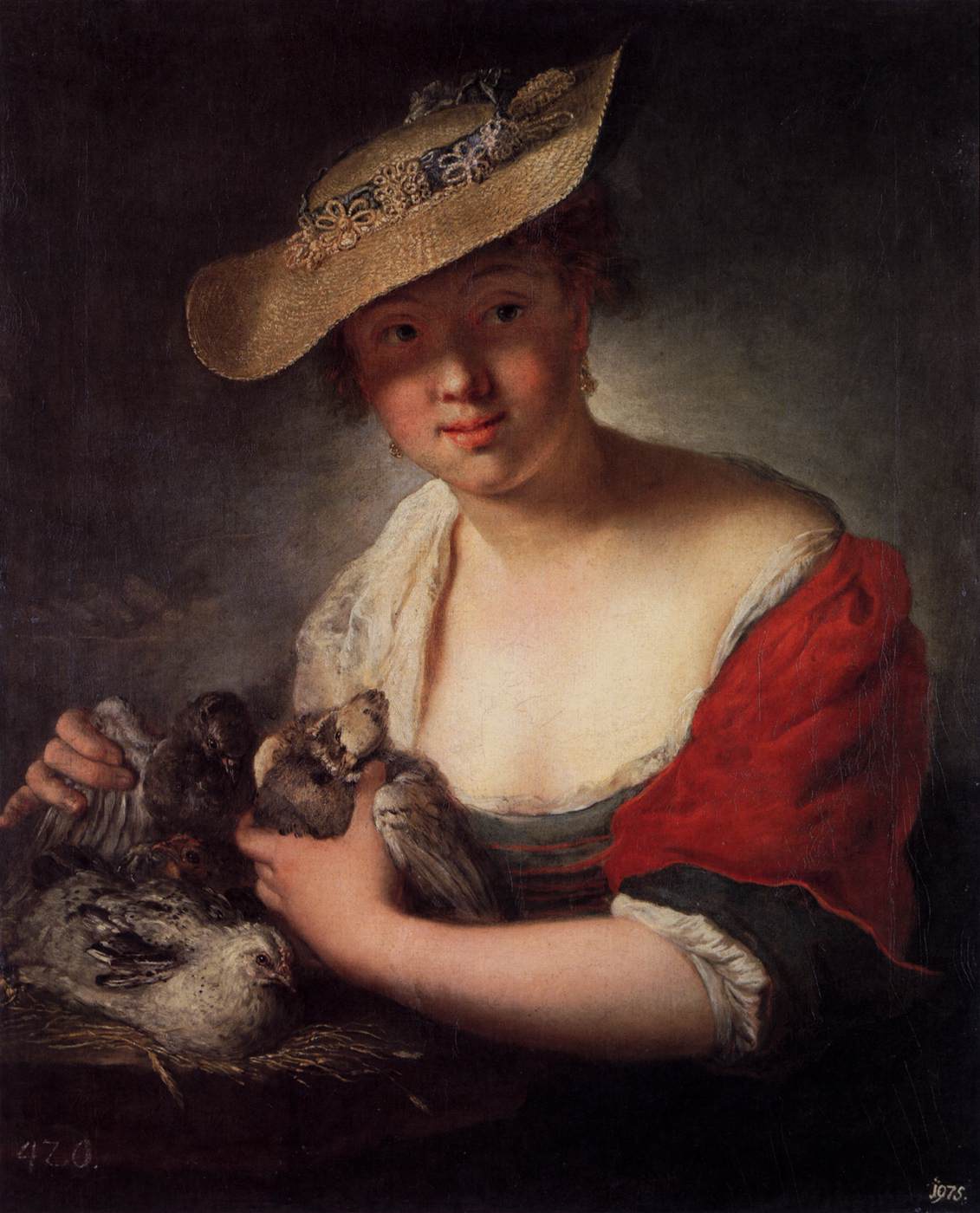 Girl with Pigeons by PESNE, Antoine