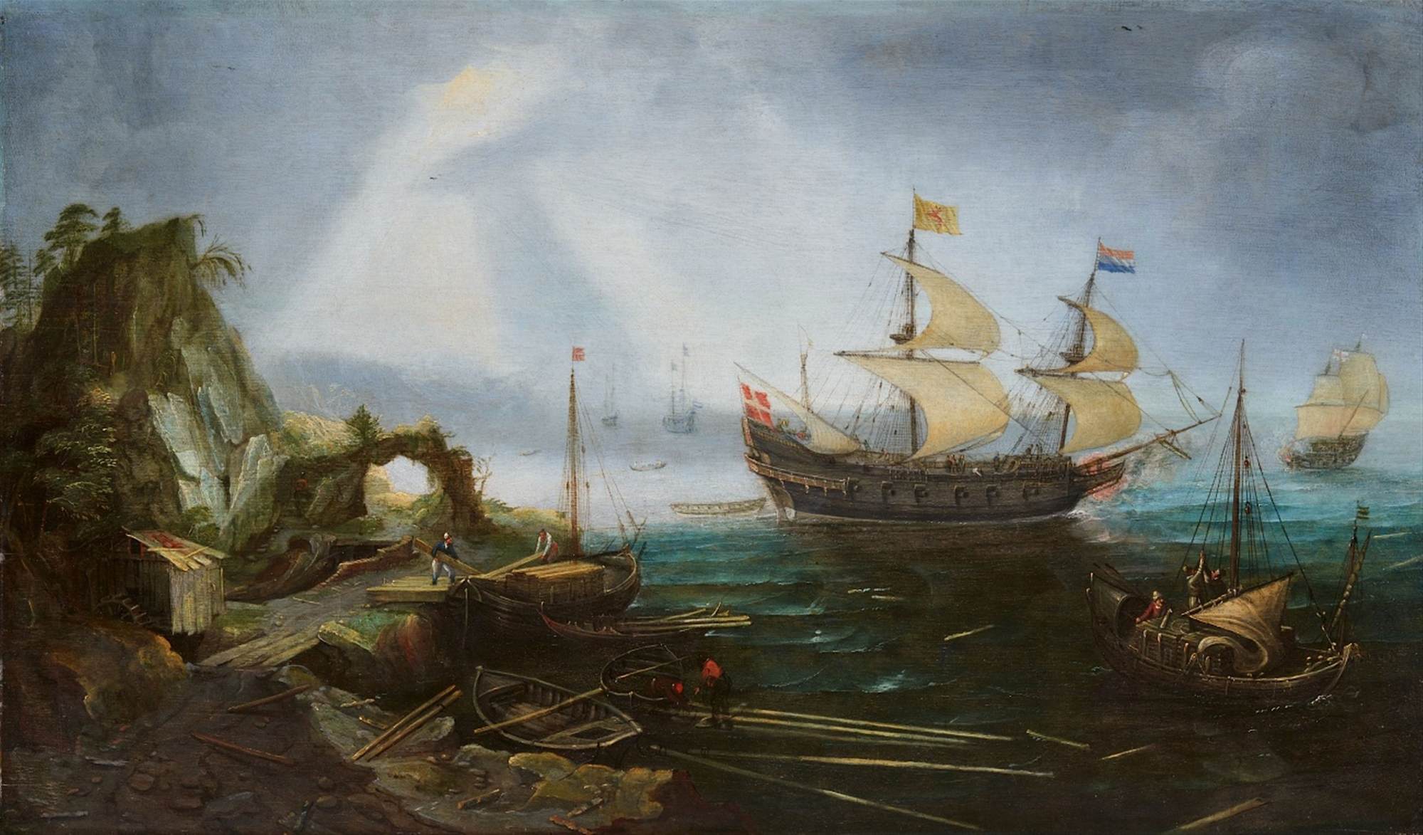 Coastal Landscape with a Warship at Anchor by WIERINGEN, Cornelis Claesz van