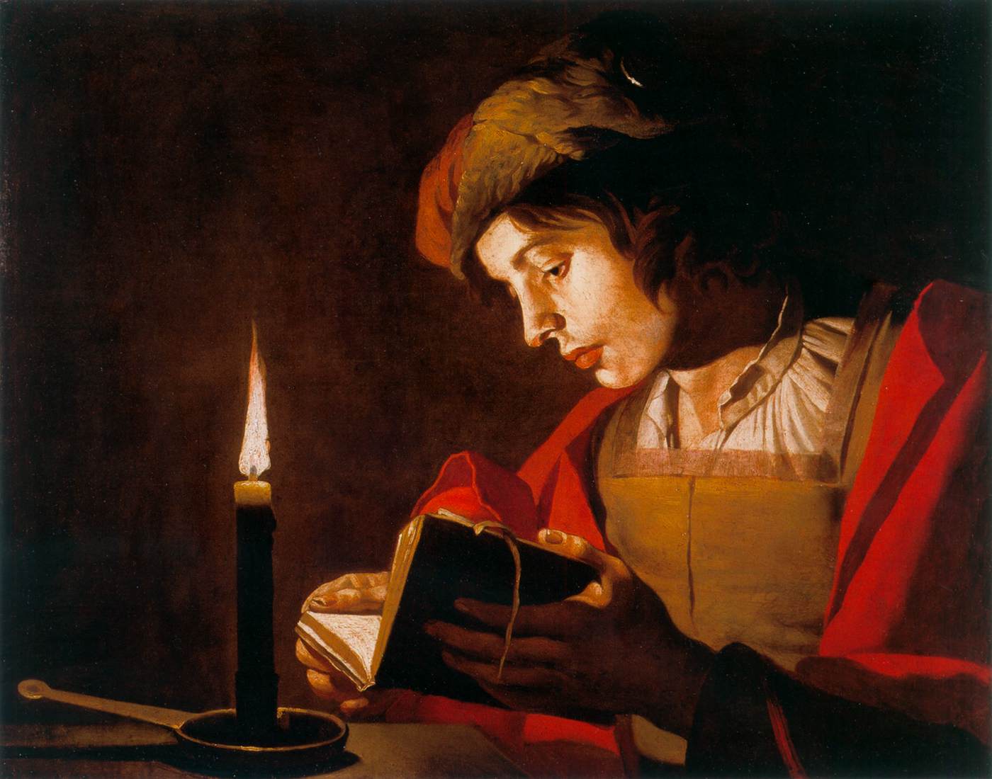 Young Man Reading by Candlelight by