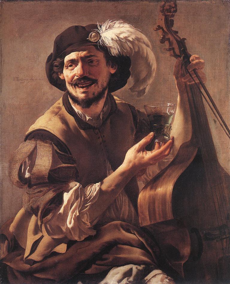 A Laughing Bravo with a Bass Viol and a Glass by