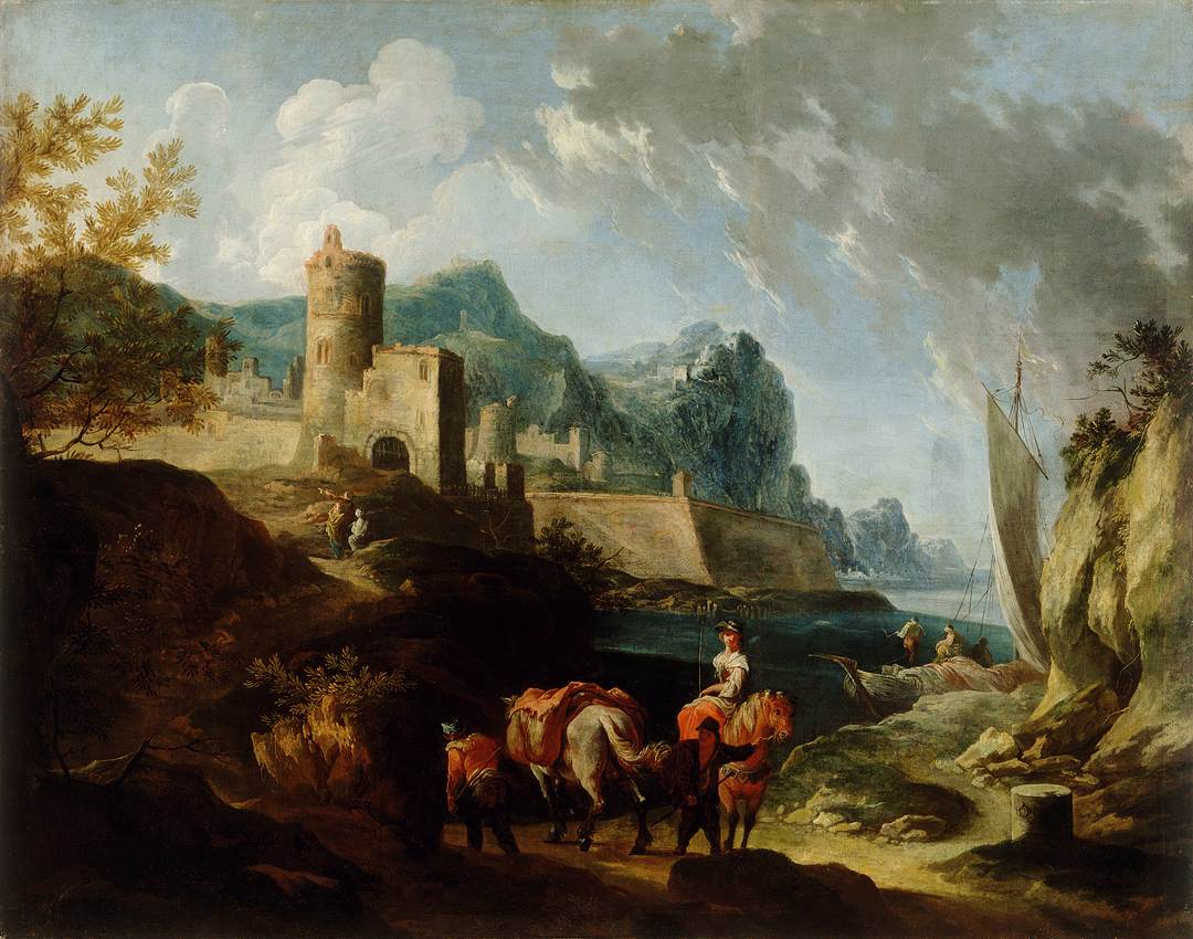 Seacoast with Travellers and a Town by FLURER, Franz Ignaz