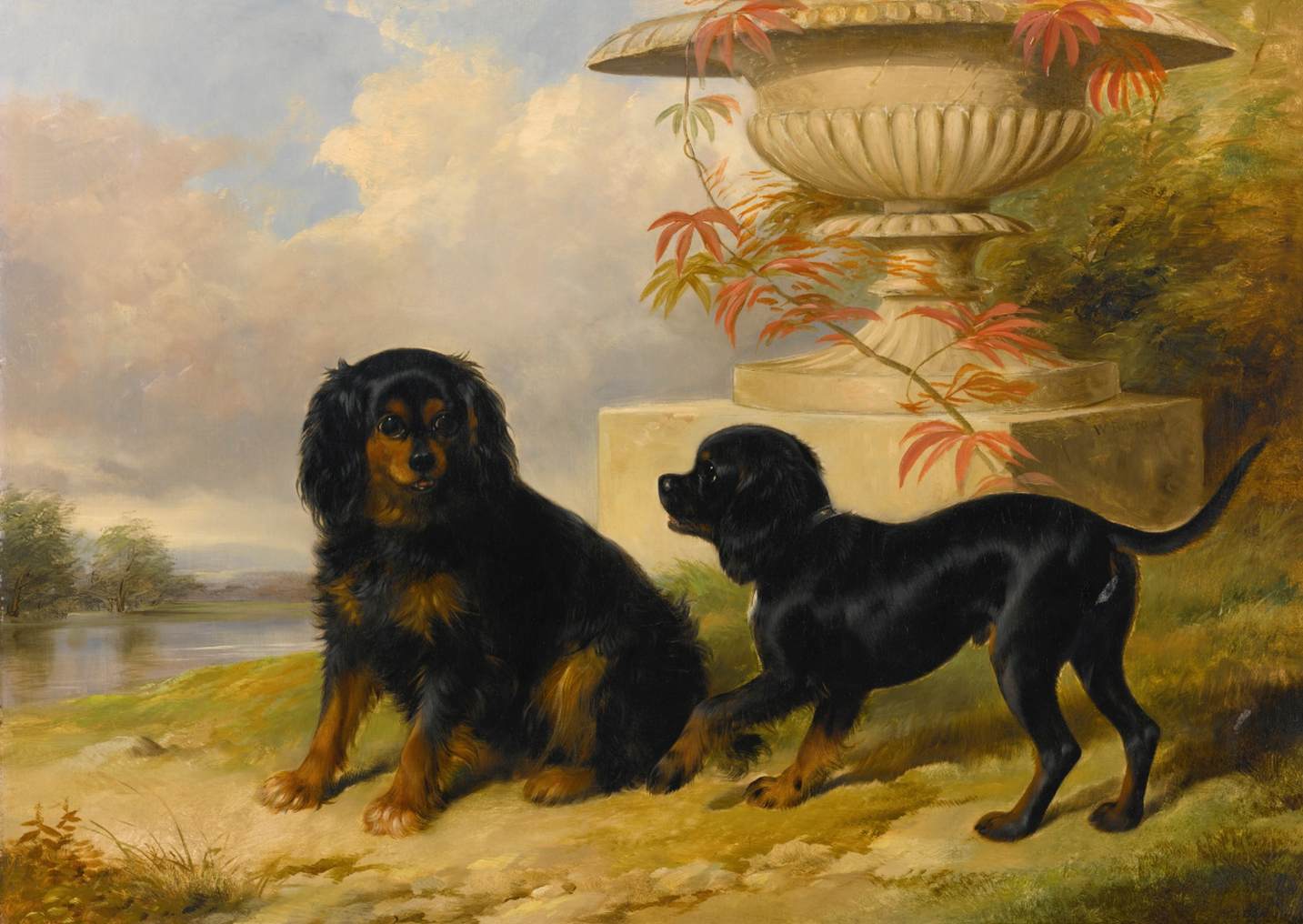 Portrait of Lord Methuen's Spaniels, Gipsy and Fairy by BARRAUD, William