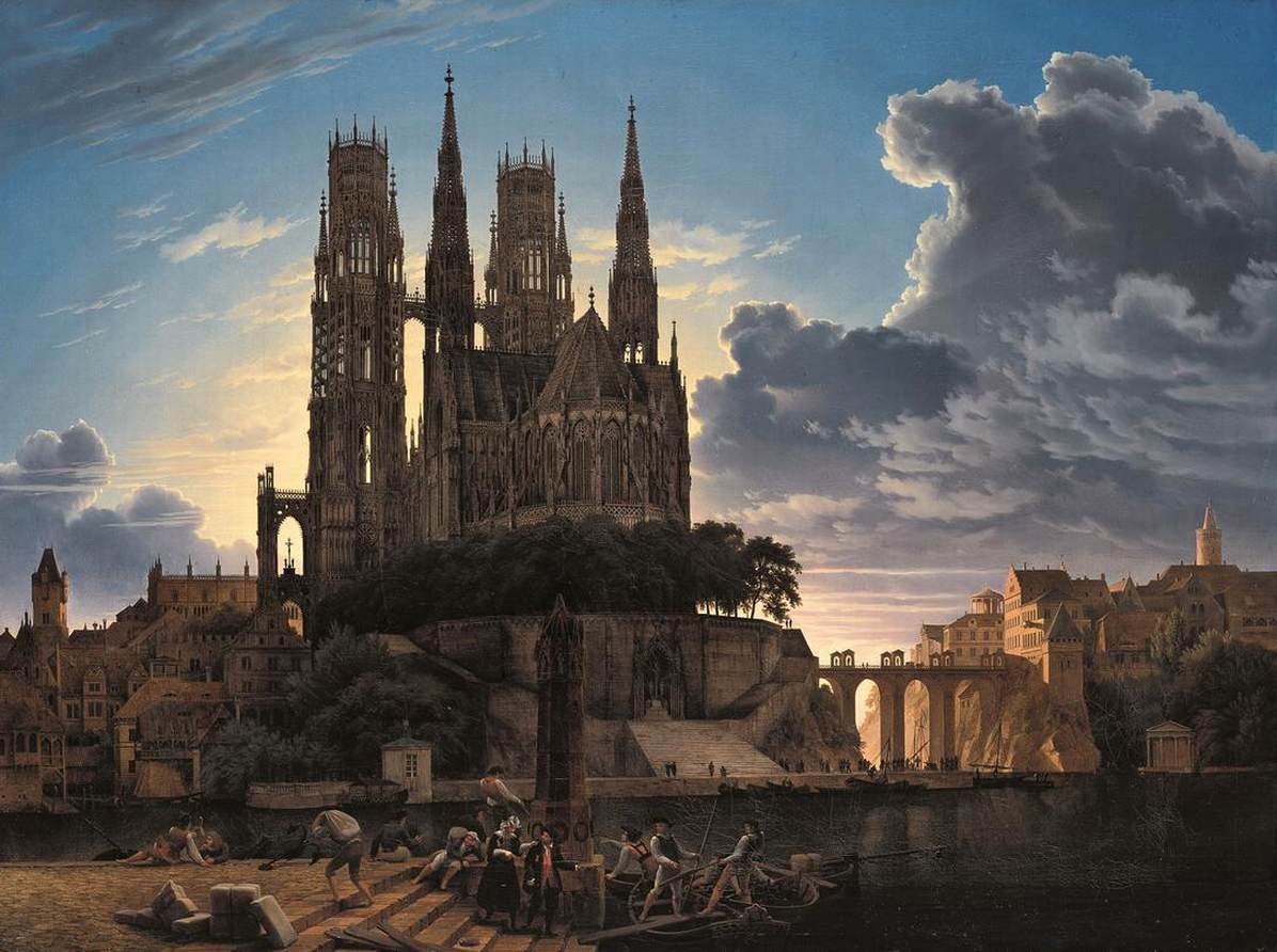 Medieval Town by Water by SCHINKEL, Karl Friedrich